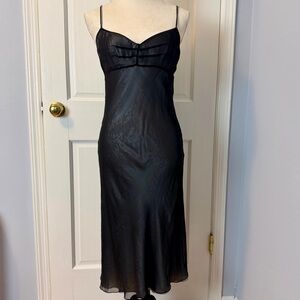 Tahari 90s Y2K Style Sheer Lined Black Silk Slip Dress with Spaghetti Straps, 6